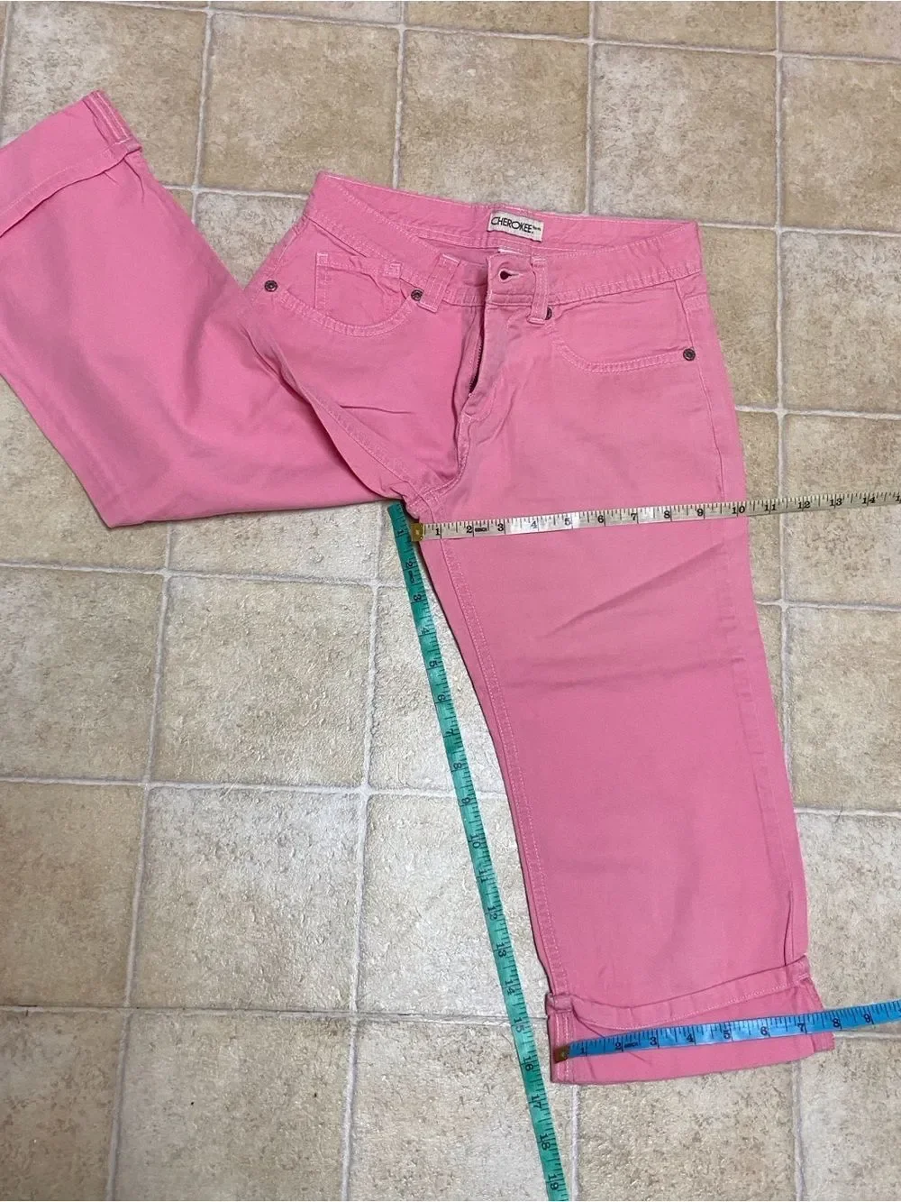 Cherokee Pink Cropped Jeans with Rolled Cuffs Girl Size L (10-12)
